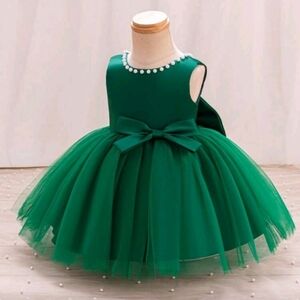 Elegant Green Kids Dress with Bow